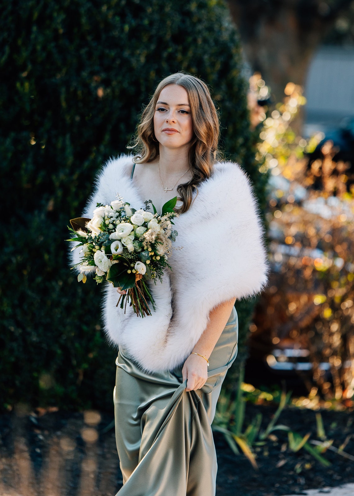 Ivory with black tips faux fur - Stole Wedding Shawl ulasan dan harga