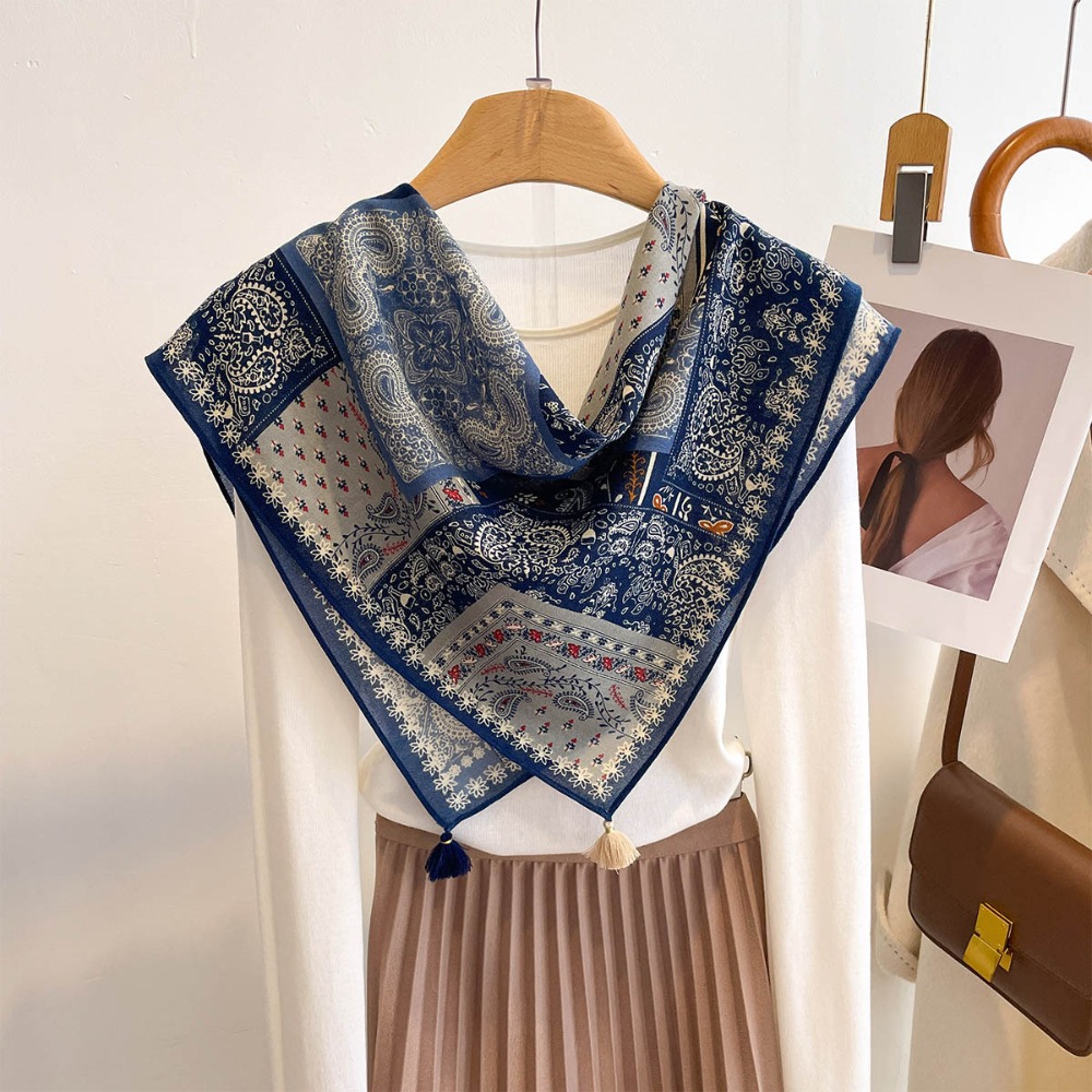 Tassel Scarf Women Square Cott - Bandana Cotton ulasan dan harga