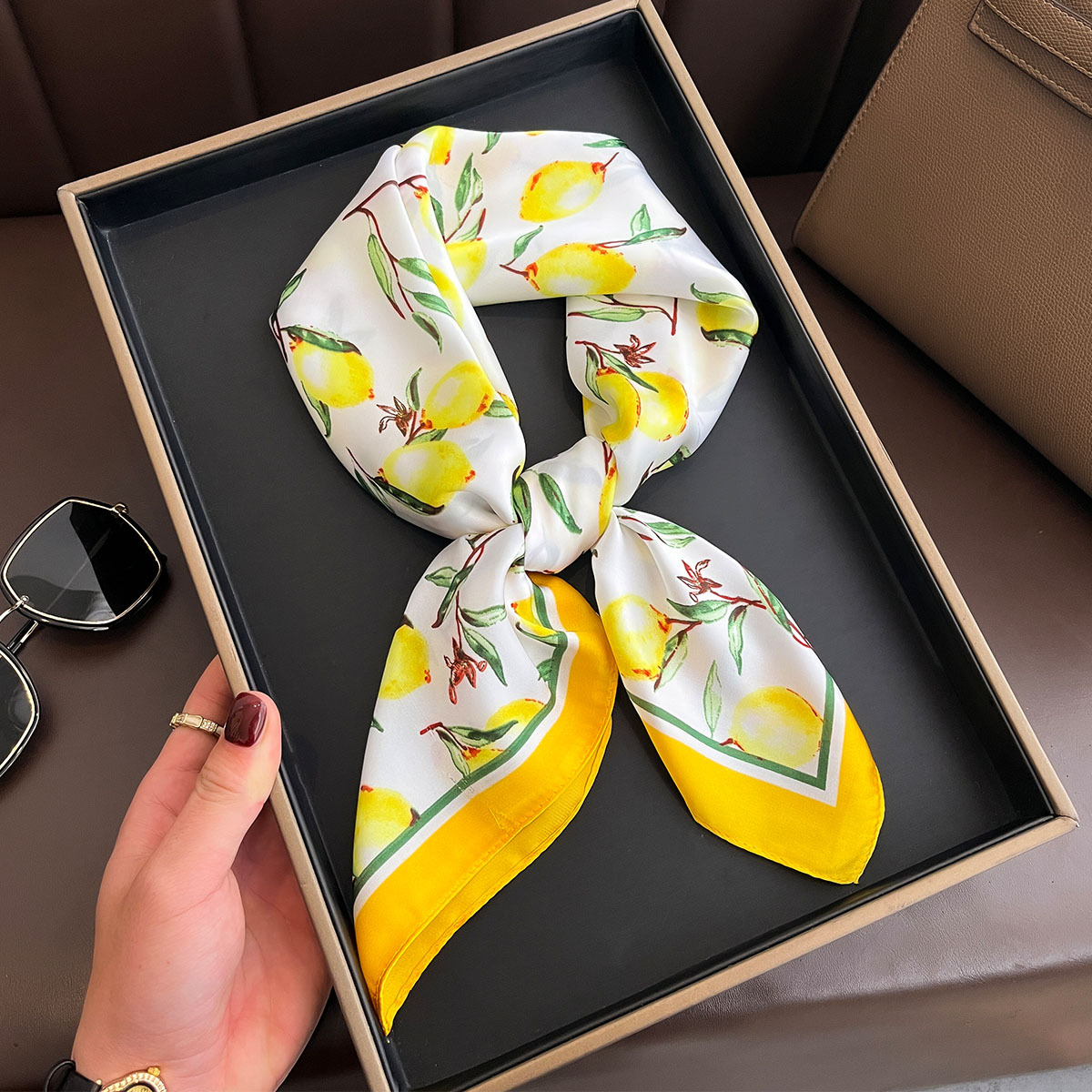2025 New Yellow Lemon Print Sq - Face Scarf Mask ulasan dan harga