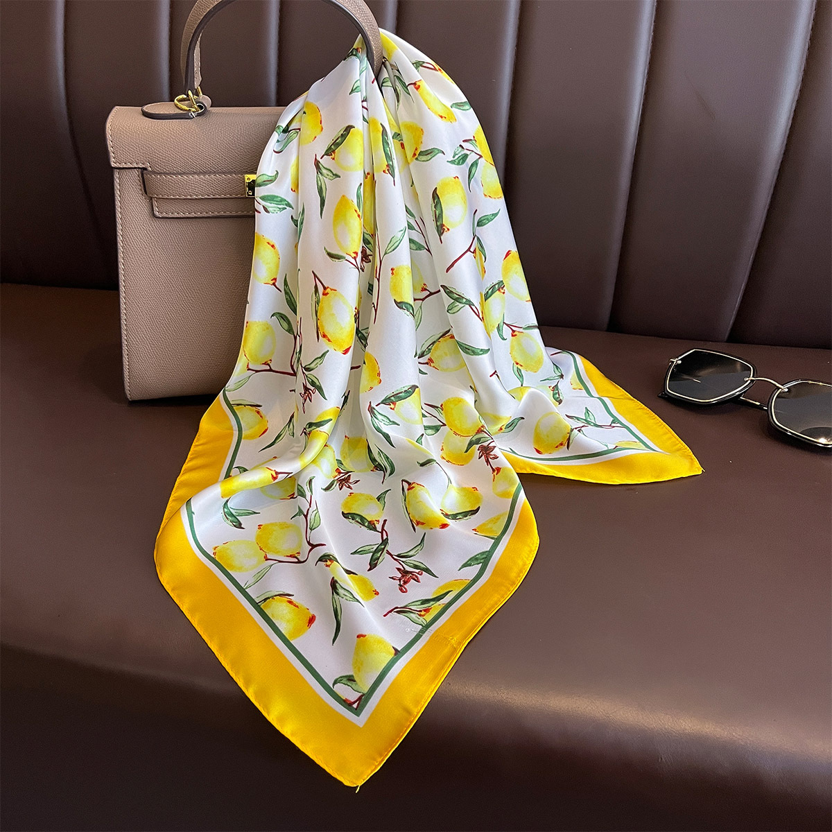 2025 New Yellow Lemon Print Sq - Face Scarf Mask ulasan dan harga